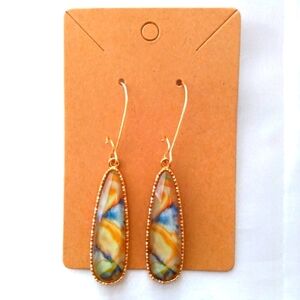Clearance! #3 New! 18k Gold Plated Marbled Stone Dangle Earrings